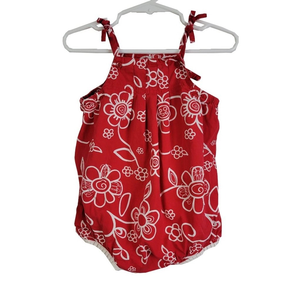 Carter's Kids Girls Bodysuit Size 18mo Red White Floral Print Tie Shoulder
